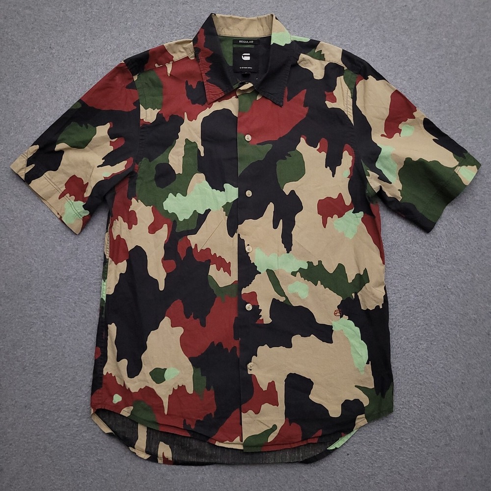 G Star Raw Button Up Shirt Mens Small Camo Short Sleeve Streetwear